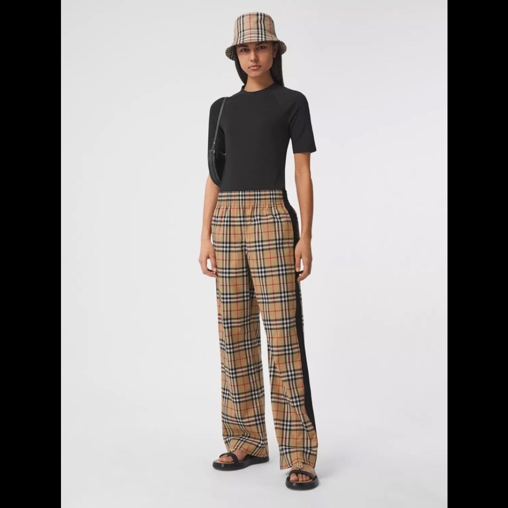 BURBERRY Size Small Side Stripe Vintage Check Stretch Cotton Trousers
